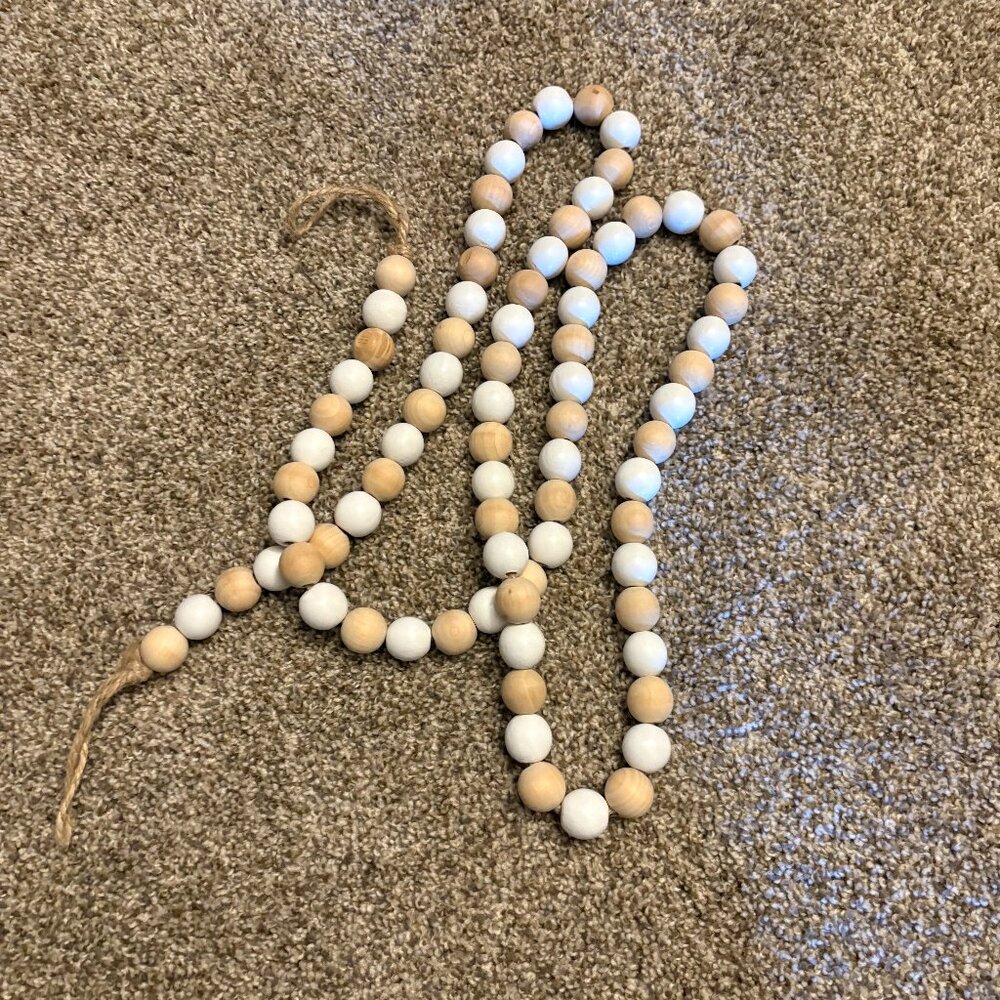 6 foot white and natural wood garland